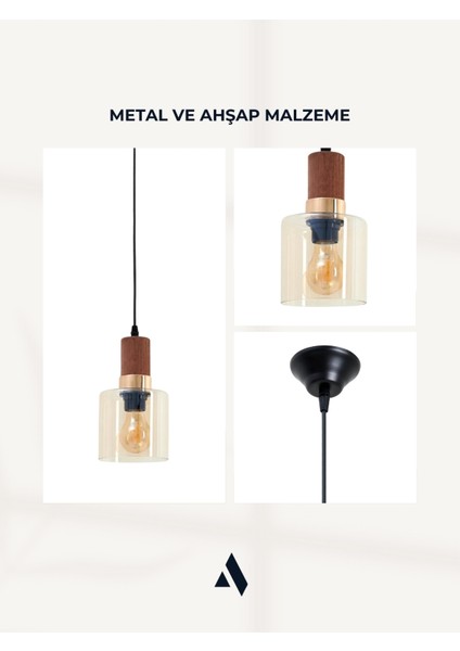 Sienna Tekli Cam Sarkıt Avize – Modern Tasarım, Ahşap ve Gold Detaylı, Ayarlanabilir Uzunluk indirimleri