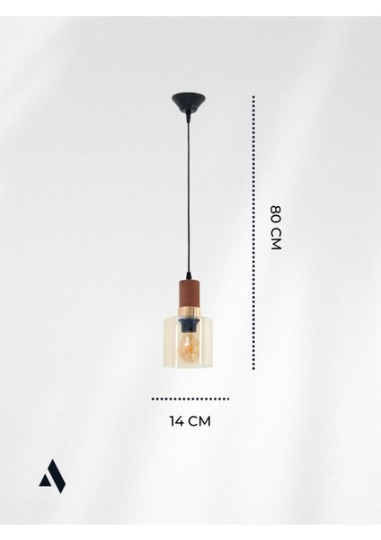 Sienna Tekli Cam Sarkıt Avize – Modern Tasarım, Ahşap ve Gold Detaylı, Ayarlanabilir Uzunluk