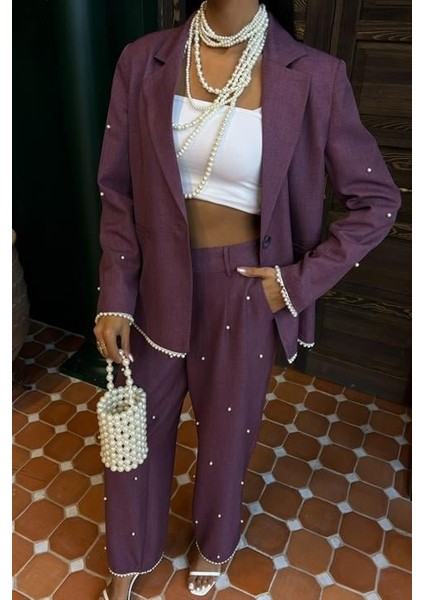 Eyesof Inci Detaylı Ceket Pantolon Keten Takım 10124