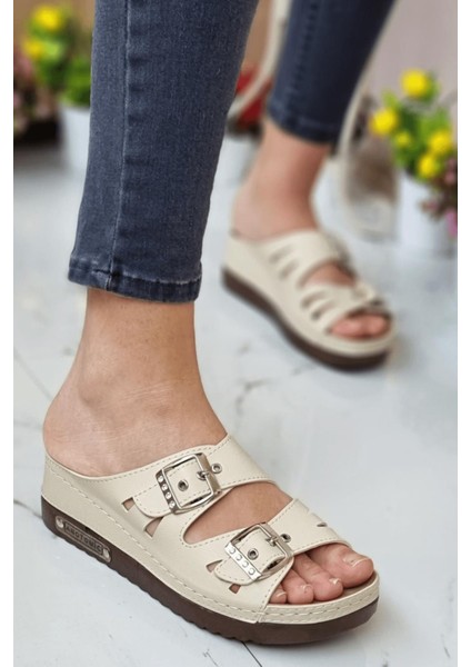 Darma Kadın Günlük Terlik Çift Bant Taşlı Tokalı Ortopedik Taban Anne Dışarı & Ev İçi Terliği modelleri