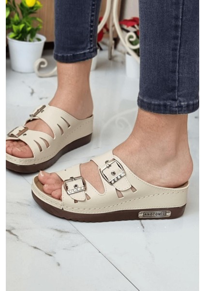 Darma Kadın Günlük Terlik Çift Bant Taşlı Tokalı Ortopedik Taban Anne Dışarı & Ev İçi Terliği fırsatları