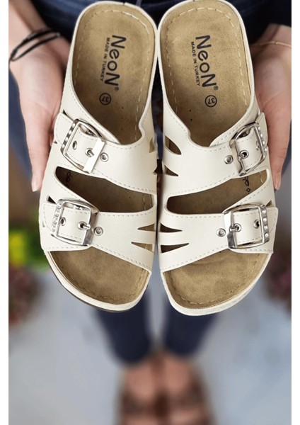 Darma Kadın Günlük Terlik Çift Bant Taşlı Tokalı Ortopedik Taban Anne Dışarı & Ev İçi Terliği indirimleri