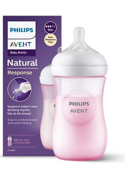 Doğal Yanıt Pp Pembe Biberon 1+ Ay 260 Ml, Güvenle ve Şıklıkla Kullanılır