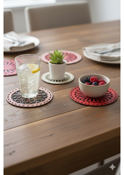 8'li Büyük Boy ve Küçük Boy Ahşap Tencere, Tava, Çaydanlık ve Bardak Altlık Nihale Seti 8