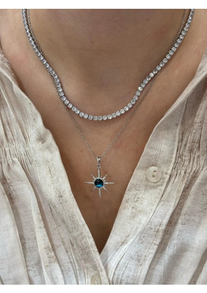 Paslanmaz Çelik Zirkon Taşlı Kutup Yıldızı Kolye modelleri