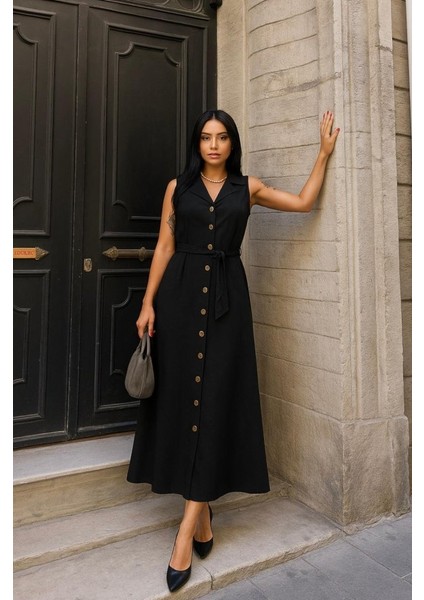 Eyesof Kadın Düğme Detay Kuşak Dahil Elbise