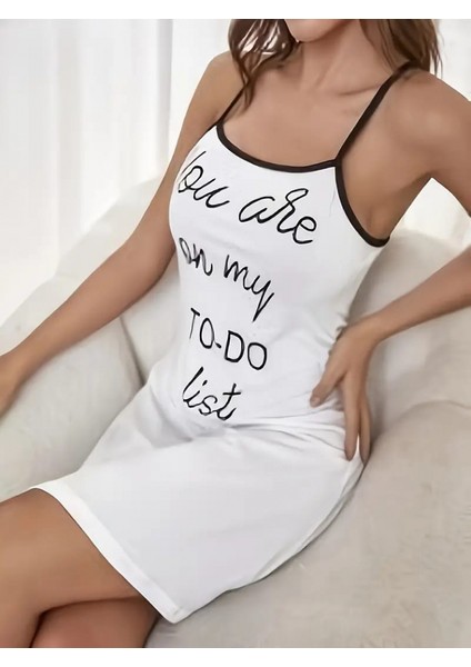 Eyesof Kadın Kolsuz Askılı Sırt Çapraz Detay To Do List Baskı Süprem Gecelik Elbise fırsatları
