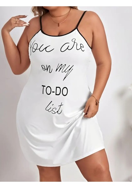 Eyesof Kadın Kolsuz Askılı Sırt Çapraz Detay To Do List Baskı Süprem Gecelik Elbise