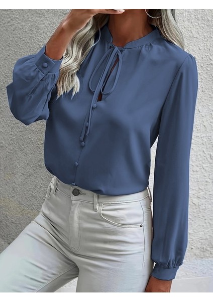 Eyesof Kadın Uzun Kollu Yakalı Yakadan Bağcıklı Düğmeli Sandy Bluz fiyatları