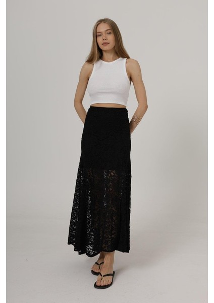Eyesof Bel Lastikli Dantel Etek - Siyah modelleri