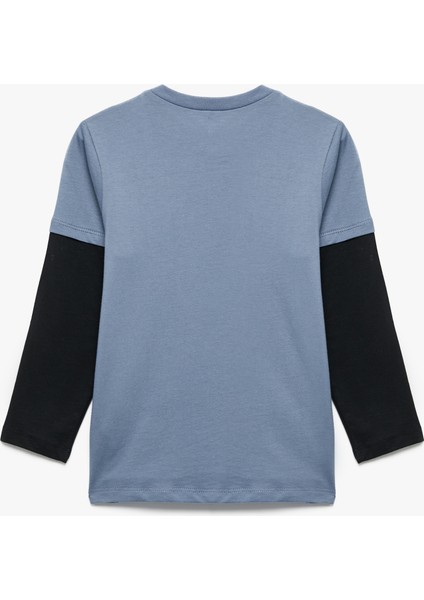 Dinozor Baskılı Uzun Kollu Bisiklet Yaka Pamuklu Tişört fiyatları