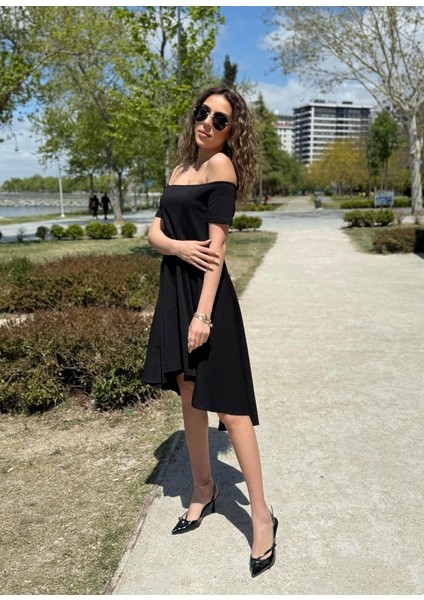 Eyesof Kadın Kısa Kollu Madonna Yaka Önü Kısa Arkası Uzun Ithal Krep Elbise modelleri