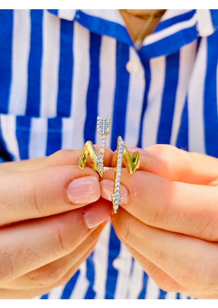 Altın Renk Zirkon Taşlı Zigzag Model Ayarlanabilir Ok Yüzük fiyatları