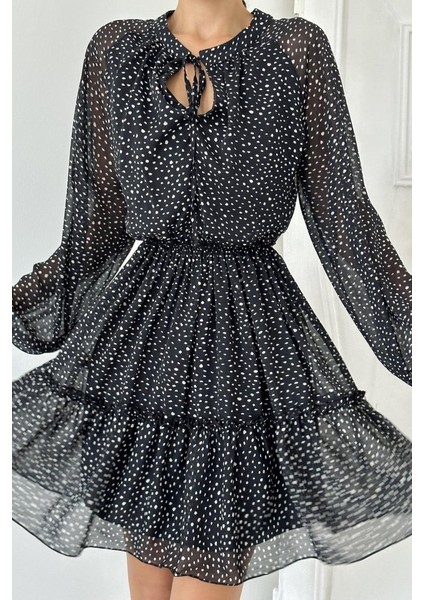 Eyesof Siyah Eteği Katlı Puantiyeli Elbise fırsatları