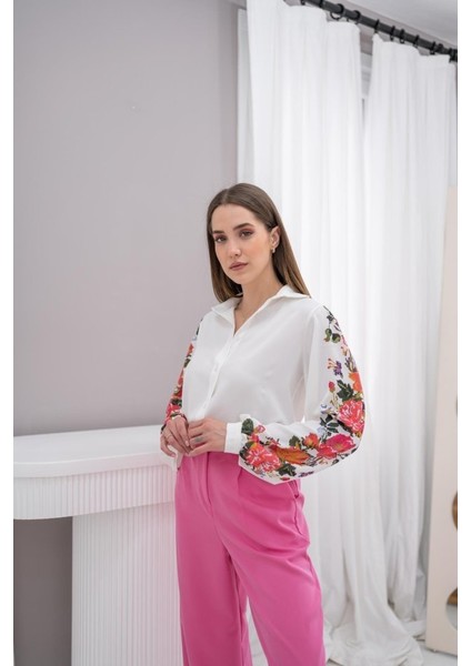 Eyesof Beyaz Kolu Çiçekli Gömlek fırsatları