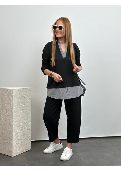 Eyesof Polo Yaka Gömlek Detay Salaş Balon Pantolunlu Ikılı Takım