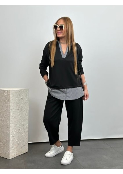 Eyesof Polo Yaka Gömlek Detay Salaş Balon Pantolunlu Ikılı Takım