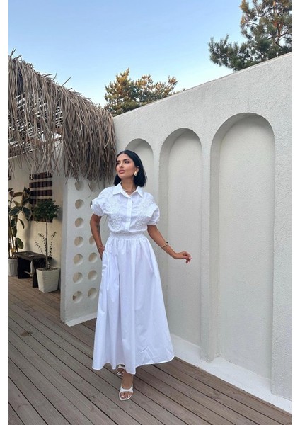 Eyesof Beyaz Nakışlı Işlemeli Elbise
