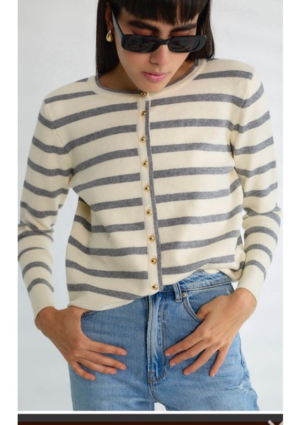 Taş-Gri Çizgili Hırka