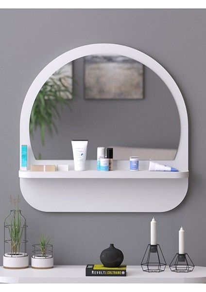 Raflı Oval 45 cm Koridor Dresuar Konsol Duvar Salon Banyo Ofis Çocuk Yatak Oda Raflı Aynası fiyatları