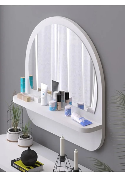 Raflı Oval 45 cm Koridor Dresuar Konsol Duvar Salon Banyo Ofis Çocuk Yatak Oda Raflı Aynası fırsatları