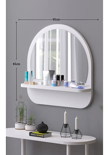 Raflı Oval 45 cm Koridor Dresuar Konsol Duvar Salon Banyo Ofis Çocuk Yatak Oda Raflı Aynası indirimleri