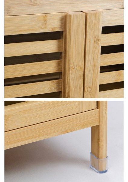 Bambu Çift Kapaklı 2 Raflı Banyo Düzenleyici Organizer Yatay Dolap DB-0038