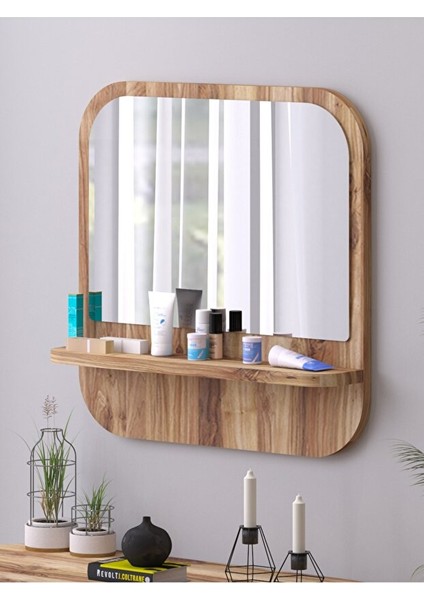 Raflı Kare 58 cm Koridor Dresuar Konsol Duvar Salon Banyo Ofis Çocuk Yatak Oda Raflı Aynası