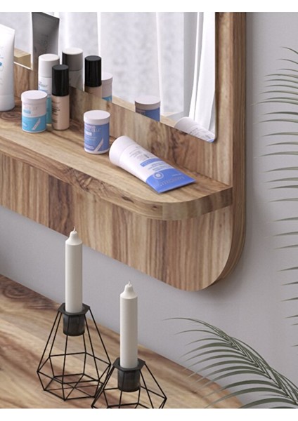 Raflı Kare 58 cm Koridor Dresuar Konsol Duvar Salon Banyo Ofis Çocuk Yatak Oda Raflı Aynası fırsatları