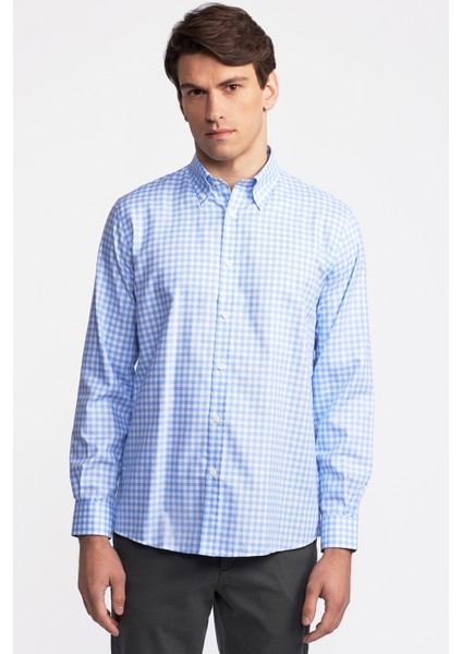 Erkek Mavi Cooper Fit Düğmeli Yaka Pötikareli Spor Gömlek fırsatları