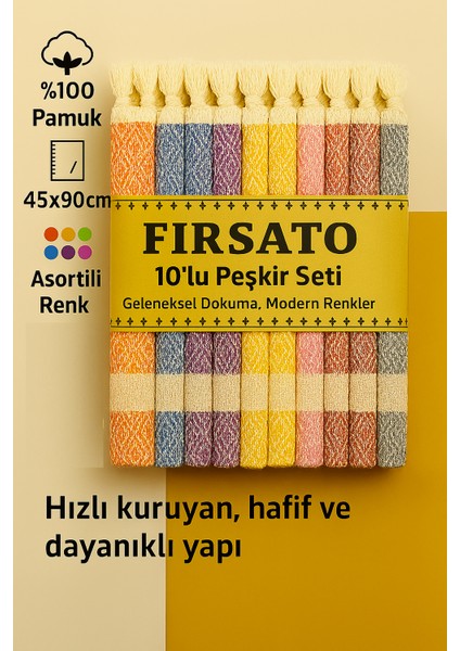 %100 Pamuk Peşkir Seti 45X90CM 10’lu Asorti Renkli Havlu Hızlı Kuruyan El-Baş Havlusu