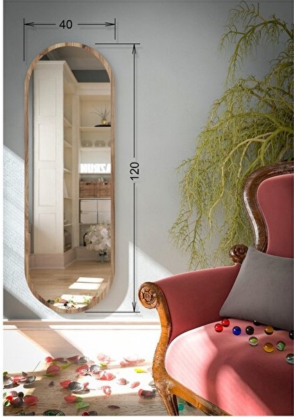 Ceviz Oval Dekoratif Boy Aynası 40X120 cm fırsatları