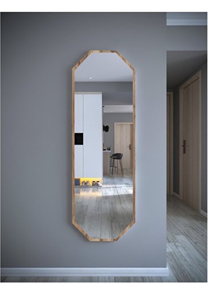 Tarz Design Kemence Ceviz Sekizgen Dekoratif Boy Aynası 150X50CM