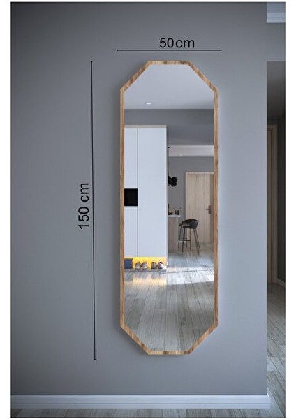 Tarz Design Kemence Ceviz Sekizgen Dekoratif Boy Aynası 150X50CM fırsatları