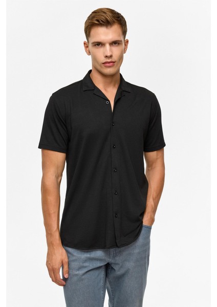 Siyah Slim Fitilli Apaş Yaka Gömlek modelleri