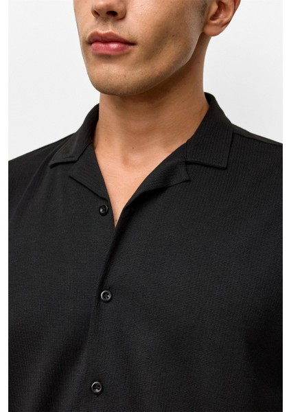 Siyah Slim Fitilli Apaş Yaka Gömlek indirimleri