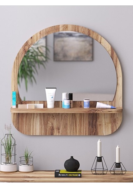 Raflı Oval 45 cm Koridor Dresuar Konsol Duvar Salon Banyo Ofis Çocuk Yatak Oda Raflı Aynası fiyatları