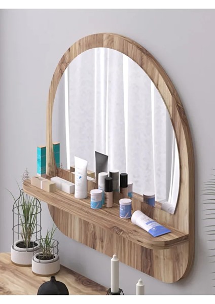 Raflı Oval 45 cm Koridor Dresuar Konsol Duvar Salon Banyo Ofis Çocuk Yatak Oda Raflı Aynası modelleri