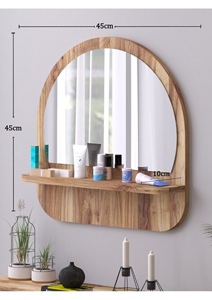Raflı Oval 45 cm Koridor Dresuar Konsol Duvar Salon Banyo Ofis Çocuk Yatak Oda Raflı Aynası indirimleri