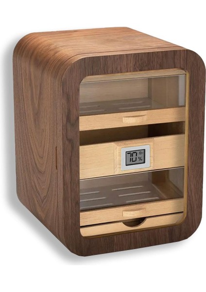 Camlı 5 Çekmeceli Puro Kutusu Humidor Ceviz 80's