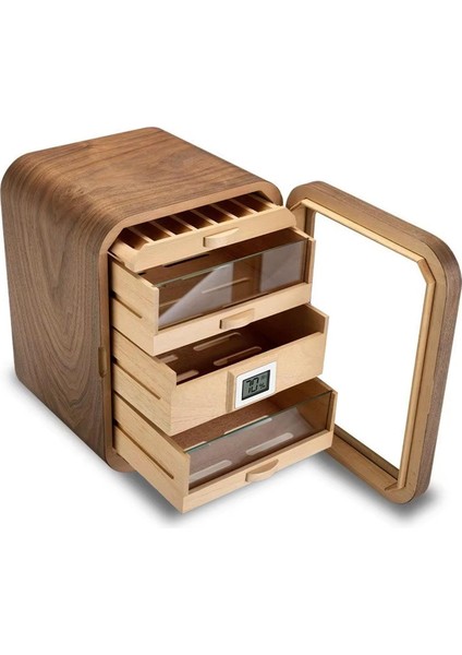 Camlı 5 Çekmeceli Puro Kutusu Humidor Ceviz 80's fiyatları