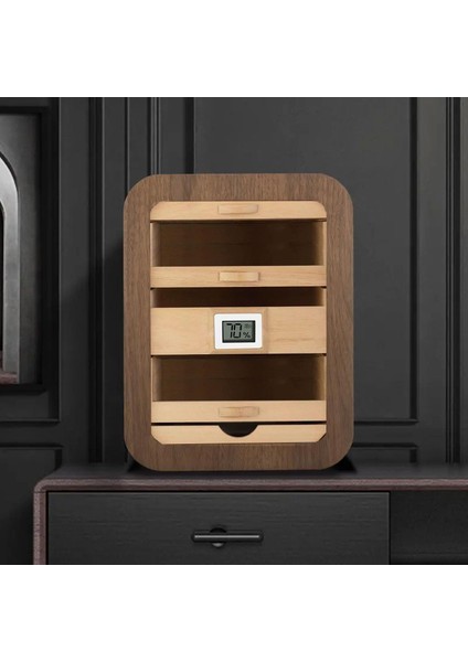 Camlı 5 Çekmeceli Puro Kutusu Humidor Ceviz 80's modelleri