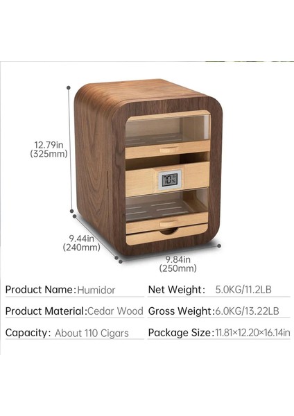 Camlı 5 Çekmeceli Puro Kutusu Humidor Ceviz 80's indirimleri