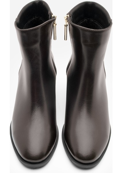 Kadın Metal Ökçe Kalın Topuklu Bot Lumbi Kahve