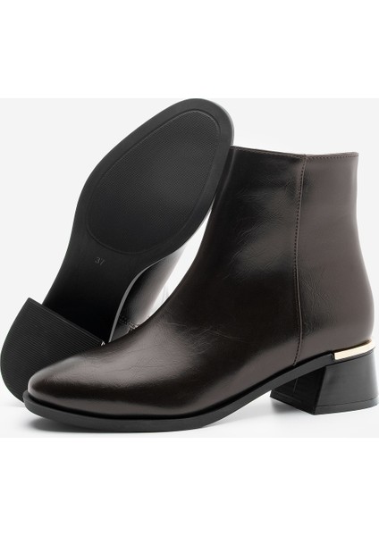 Kadın Metal Ökçe Kalın Topuklu Bot Lumbi Kahve