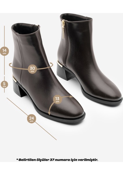 Kadın Metal Ökçe Kalın Topuklu Bot Lumbi Kahve