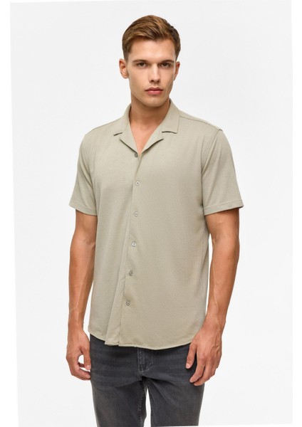Koyu Haki Slim Fitilli Apaş Yaka Gömlek