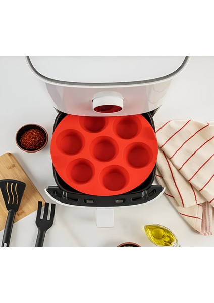 Kırmızı Airfryer Uyumlu Silikon Pişirme Kabı – Yapışmaz, Isıya Dayanıklı modelleri