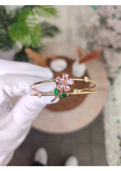 Kadın Zirkon Taşlı Pembe Papatya Bileklik