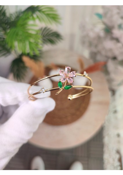 Kadın Zirkon Taşlı Pembe Papatya Bileklik fiyatları